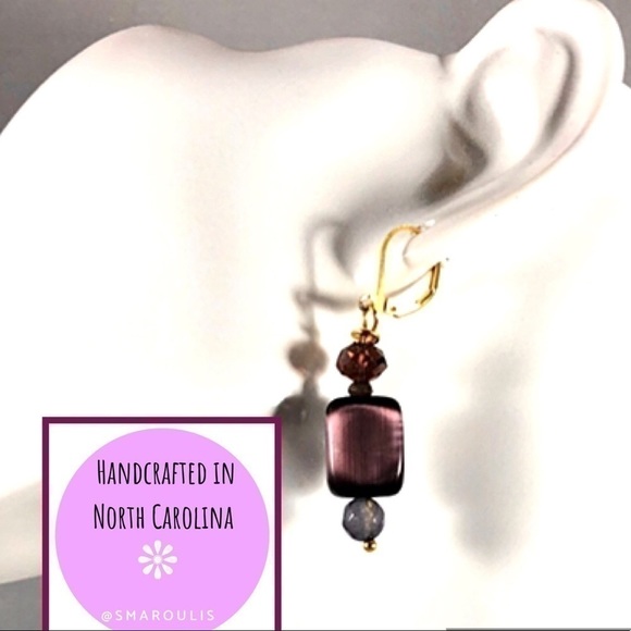 𝅺sterling Silver Earrings 22k Vermeil  Cat Eye - Picture 7 of 8